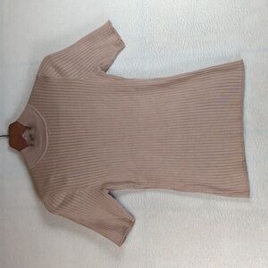 Madison Grey Womens Tan Ribbed Stretch Mock Neck Knit Sweater Shirt‎ Size S